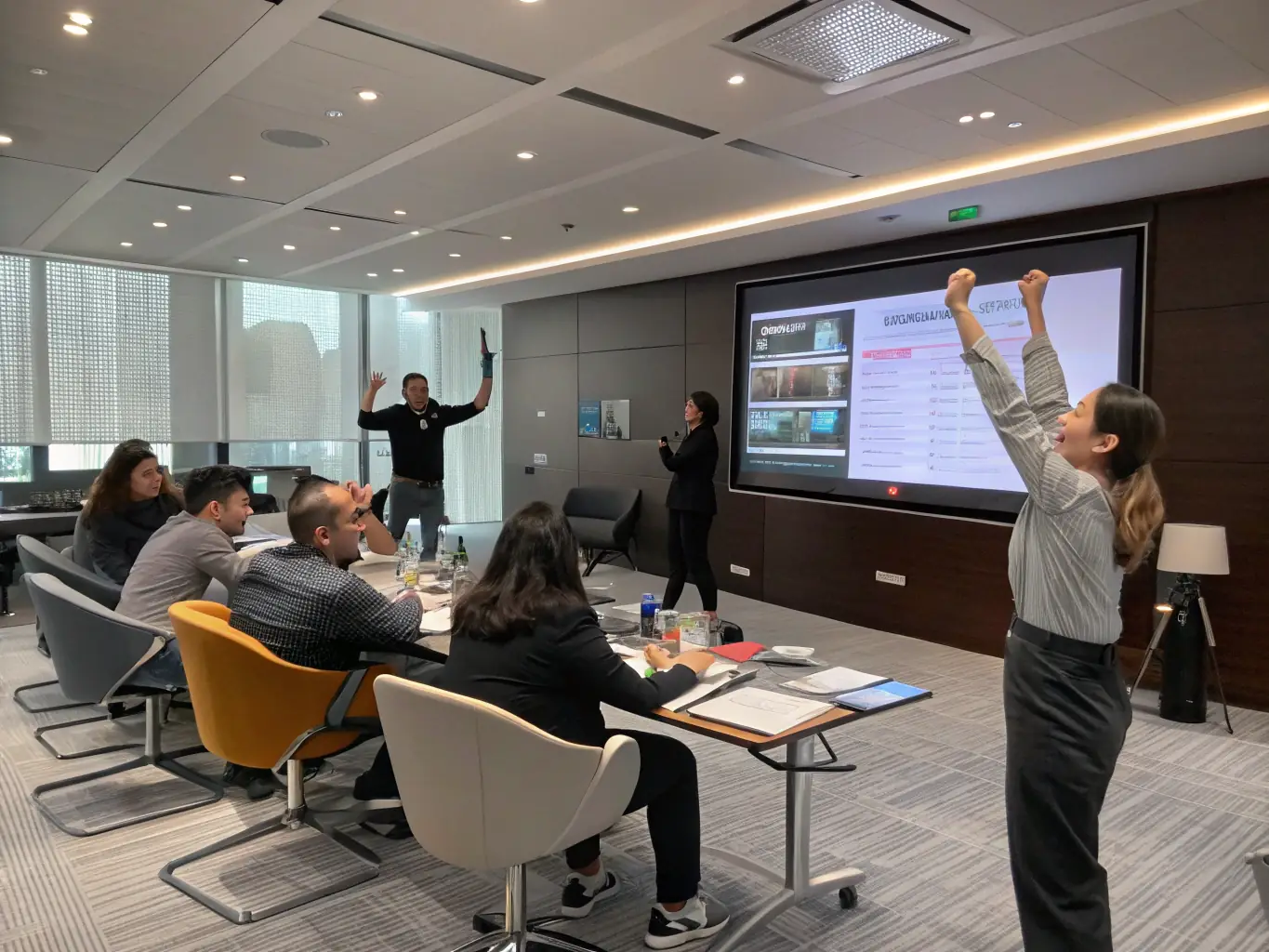 A trainer conducting a workshop with sales staff practicing role-plays and interactive exercises, showcasing hands-on sales training.