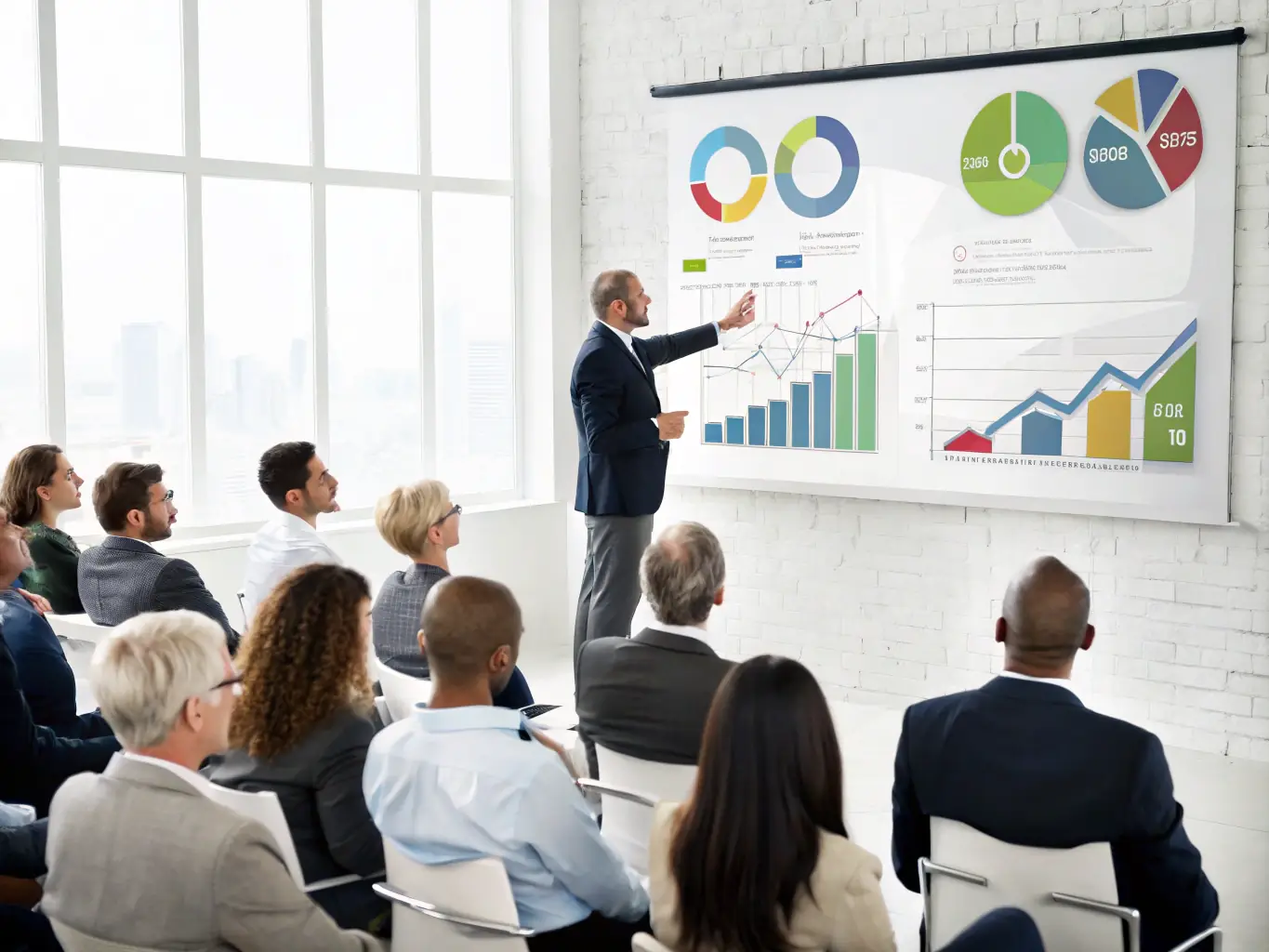 A sales trainer conducting a workshop, demonstrating effective sales techniques and customer engagement strategies to a group of sales professionals.